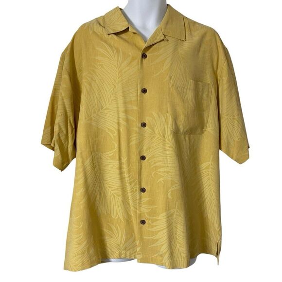 Tommy Bahama Other - Tommy Bahama Shirt Men's Large Silk Gold Floral Tone on Tone Hawaiian Aloha